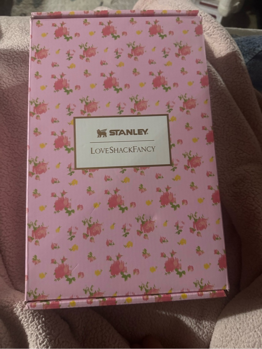 Stanley Pink Floral Decorative Box with Gold Label with straw and cup